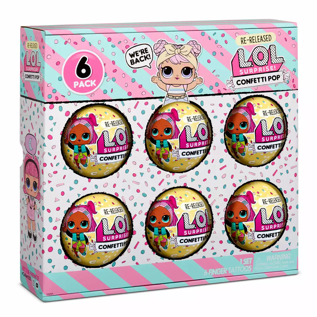 LOL Surprise Confetti Pop 6 Pack Dawn - 6 Re-released Dolls Each With 9 Surprises
