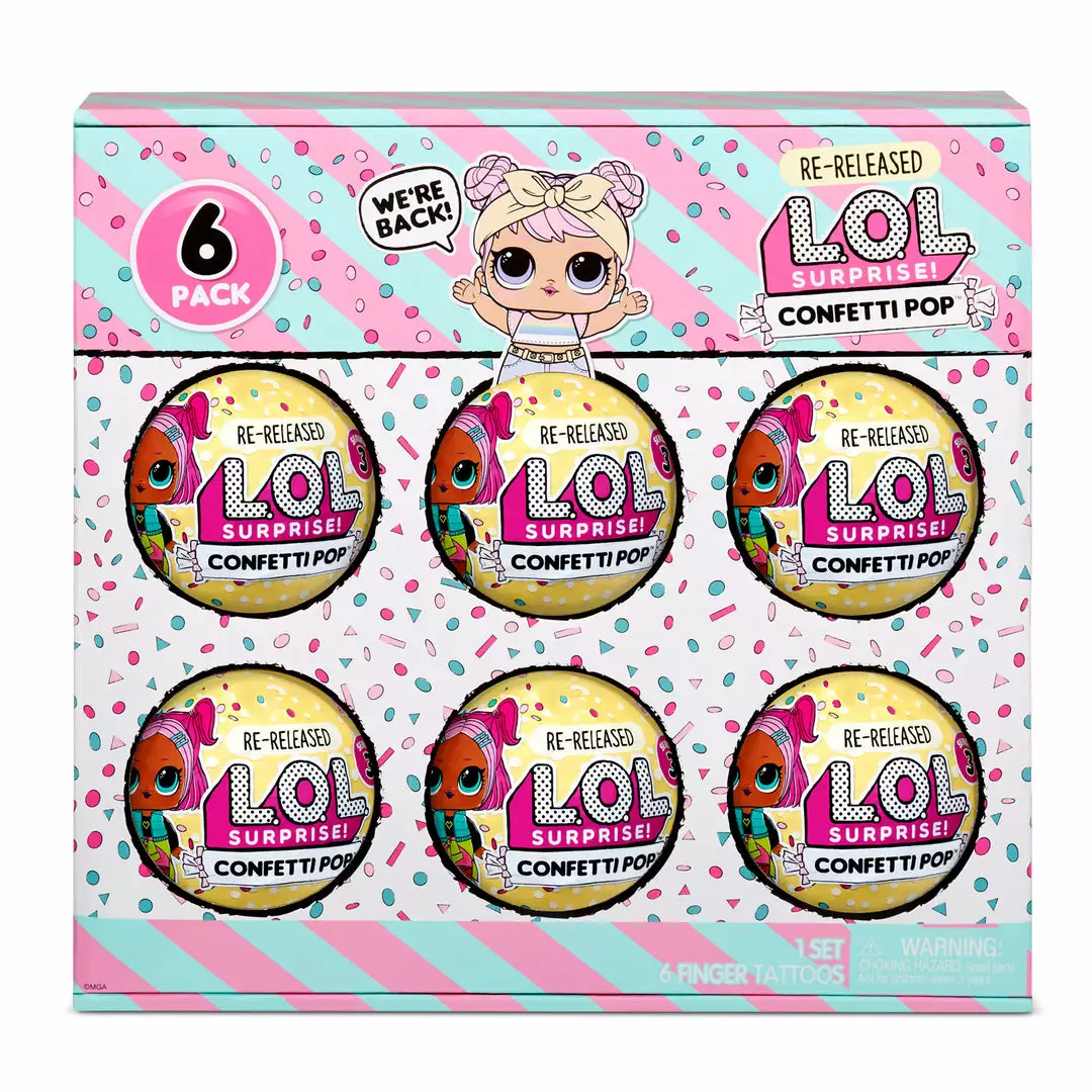 LOL Surprise Confetti Pop 6 Pack Dawn - 6 Re-released Dolls Each With 9 Surprises