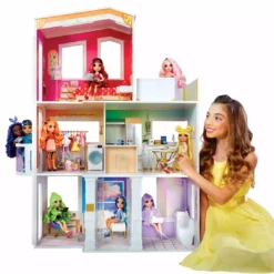 Rainbow High House Playset- 3-Story Wood Doll House (4-ft Tall And 3-FT Wide), Fully Furnished