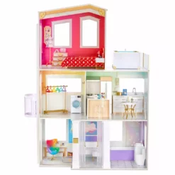 Rainbow High House Playset- 3-Story Wood Doll House (4-ft Tall And 3-FT Wide), Fully Furnished