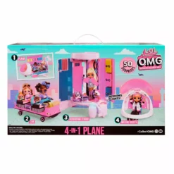LOL Surprise OMG Plane 4-in-1 Playset Transforms Into An Airplane, Car, Recording Studio Or Mixing Booth With 50 Surprises Doll Accessories