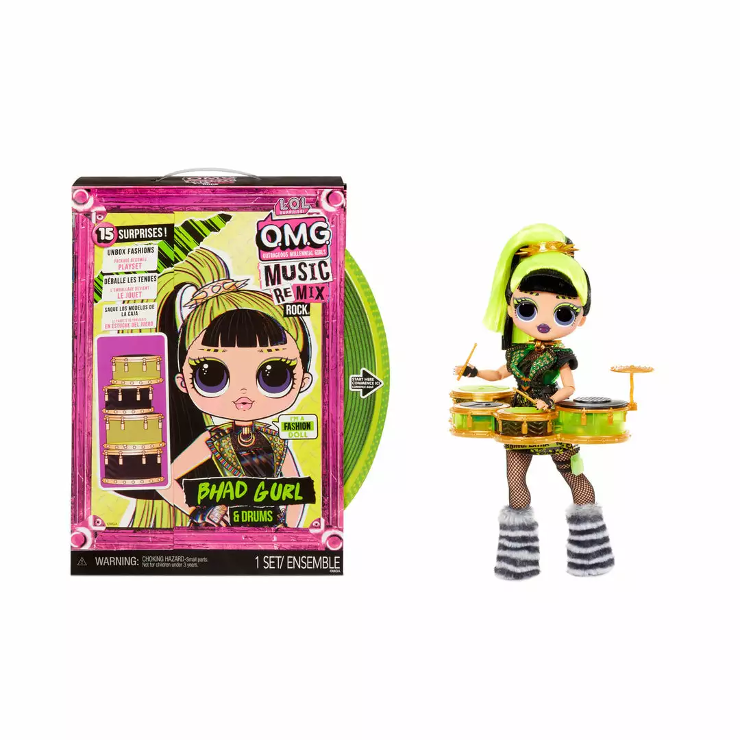 Fashion Dolls LOL Surprise OMG Remix Rock Bhad Gurl With Drums And 15 Surprises