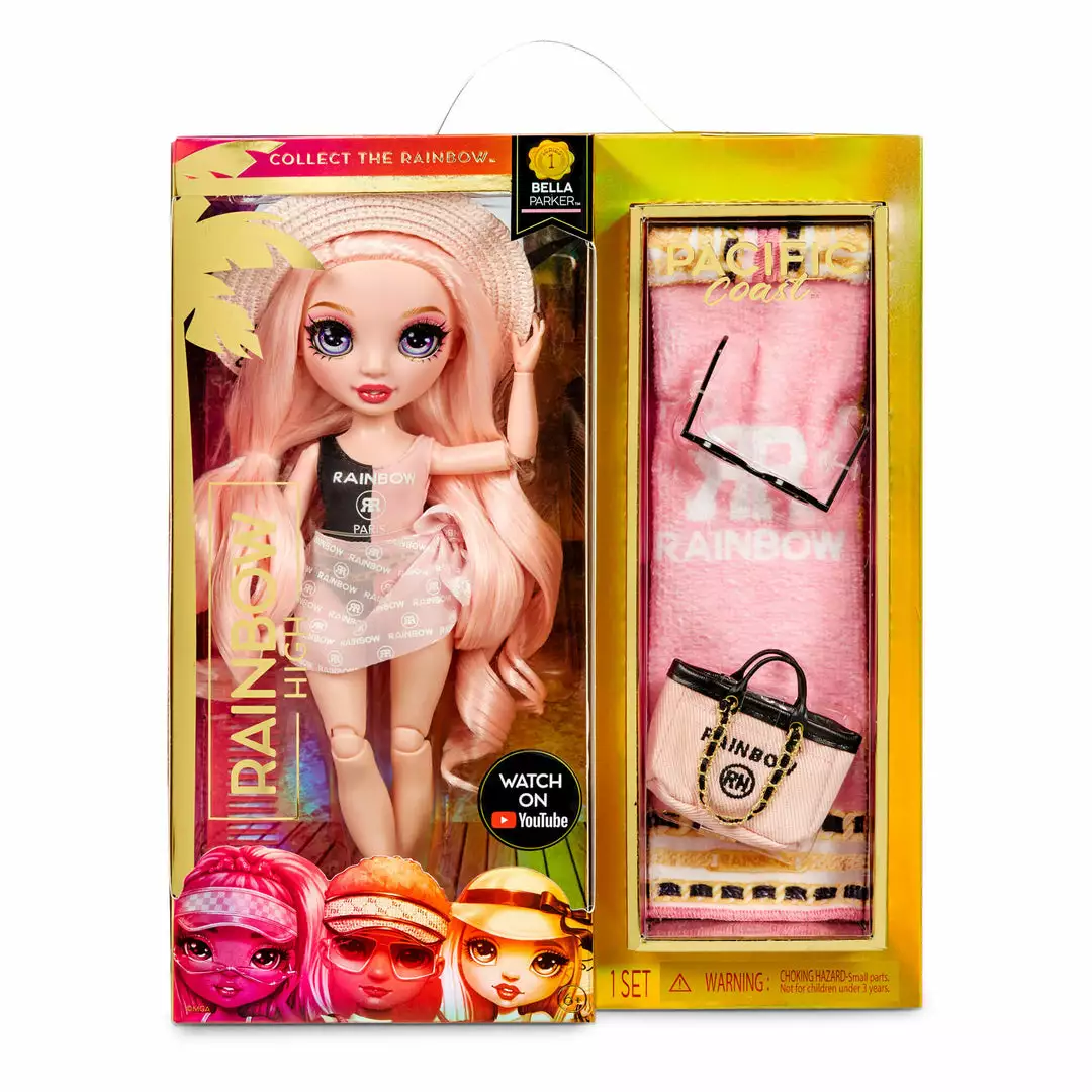 Rainbow High Pacific Coast Bella Parker- Pink Fashion Doll With Pool Accessories Playset