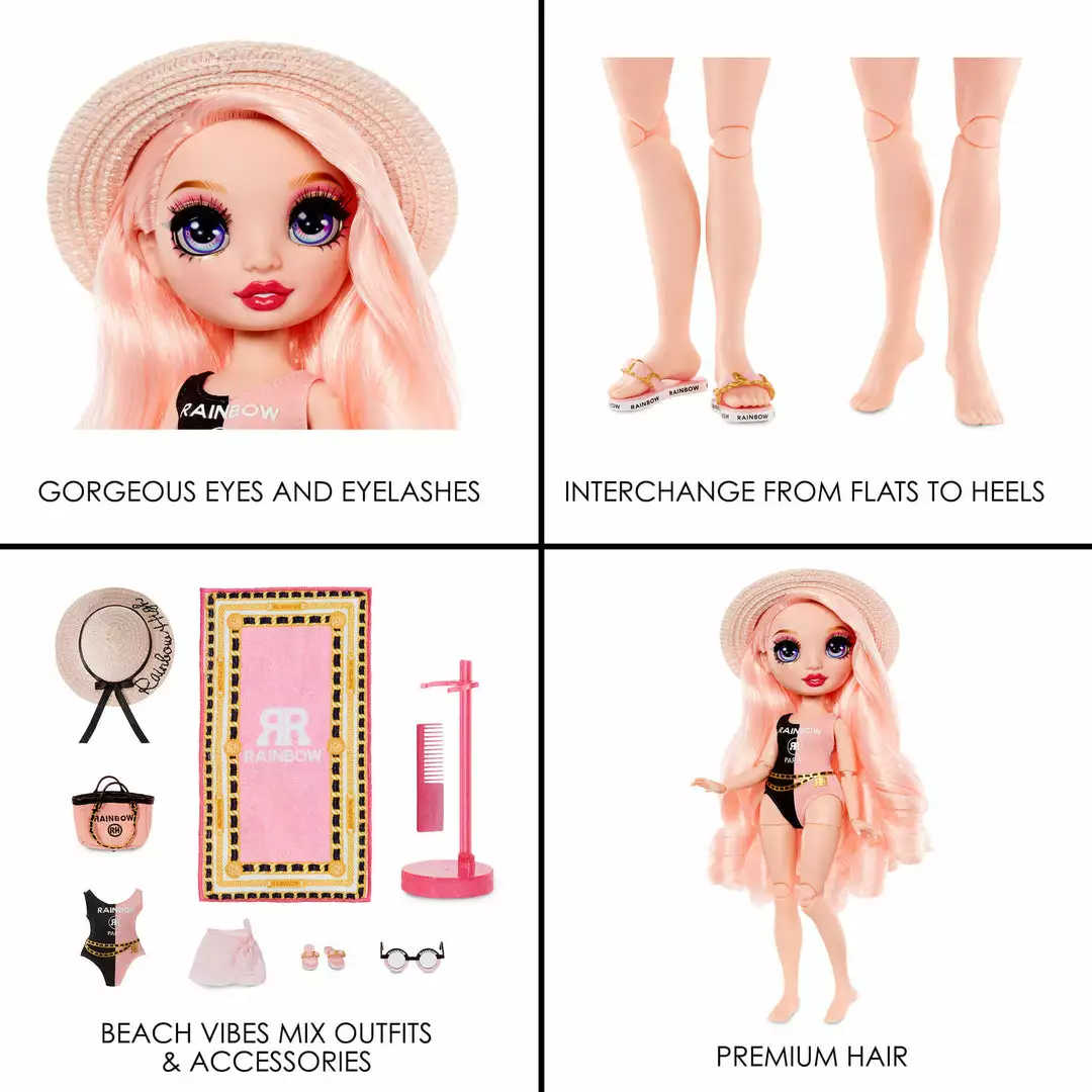 Rainbow High Pacific Coast Bella Parker- Pink Fashion Doll With Pool Accessories Playset