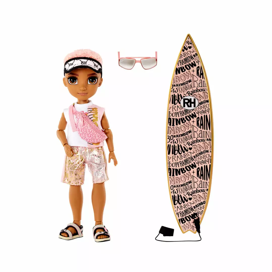Rainbow High Pacific Coast Finn Rosado- Rose Gold Boy Doll With Pool Accessories Playset