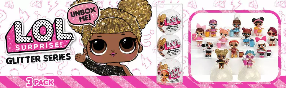 LOL Surprise Glitter 3-Pack- Style 1 - 3 Re-released Dolls Each With 7 Surprises