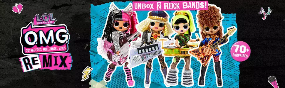 Fashion Dolls LOL Surprise OMG Remix Rock Bhad Gurl With Drums And 15 Surprises