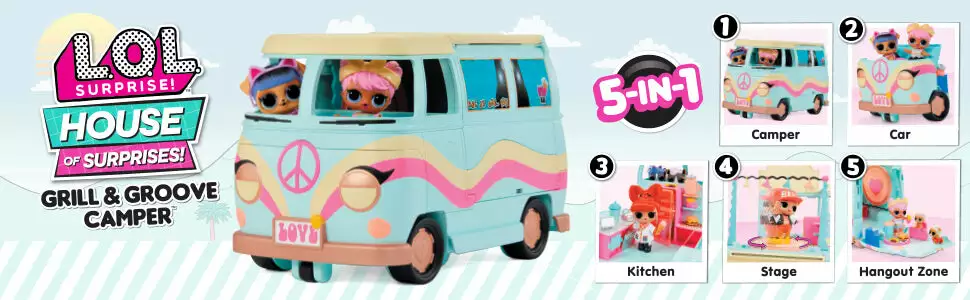 L.O.L. Surprise! Official Store LOL Surprise 5-N-1 Grill & Groove Camper, Fully Furnished Playset With Multiple Surprises